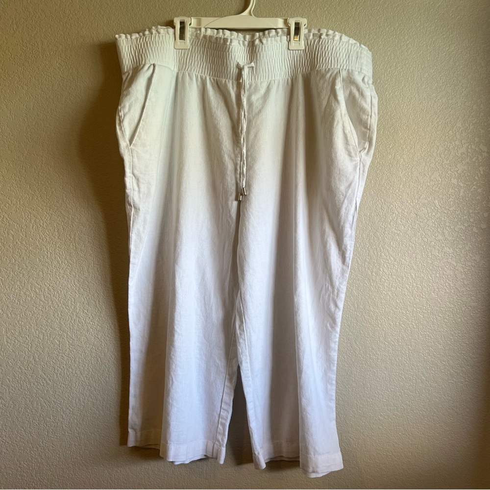 Land and Sea White Wide-Leg Linen Blend Cropped Pants Size XL